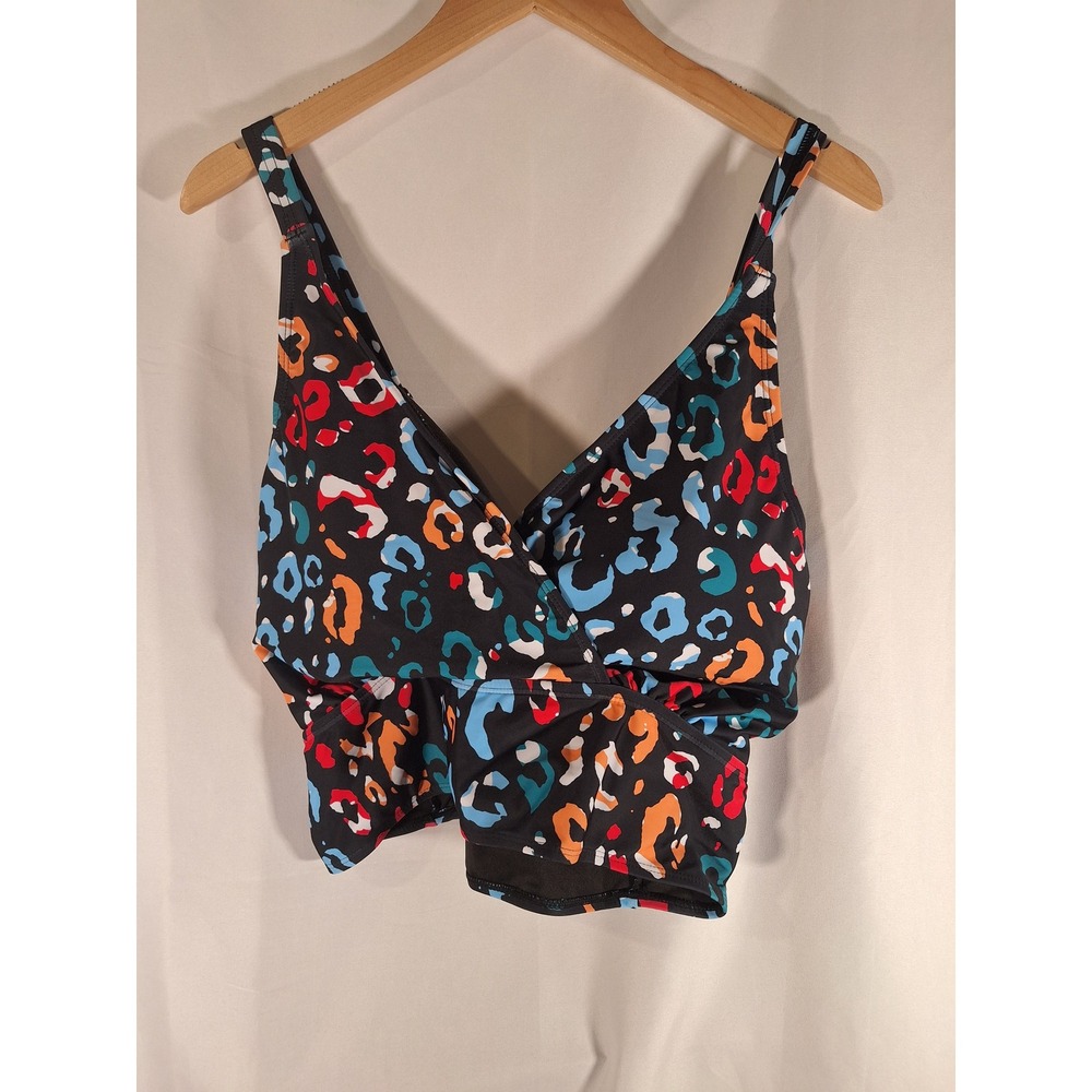 BloomChic Womens Plus Size 26 Abstract Leopard Wrap Bikini Top Black‎ Multi NEW